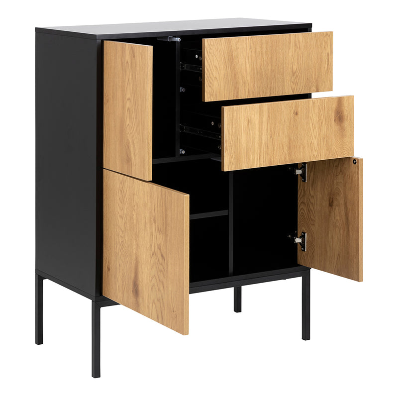 Seaford 3 Door 2 Drawer Sideboard in Black & Oak — alternative angle