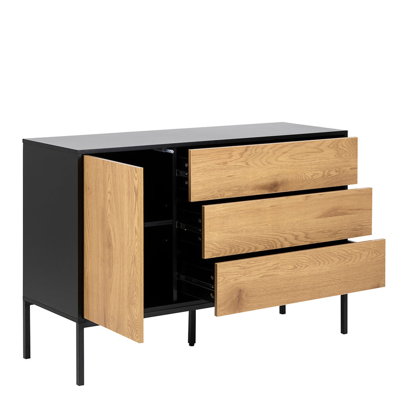 Seaford 1 Door 3 Drawer Small Sideboard in Black & Oak — alternative angle
