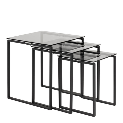 Katrine Nest of Tables with Smoked Glass Top Set of 3 — front view
