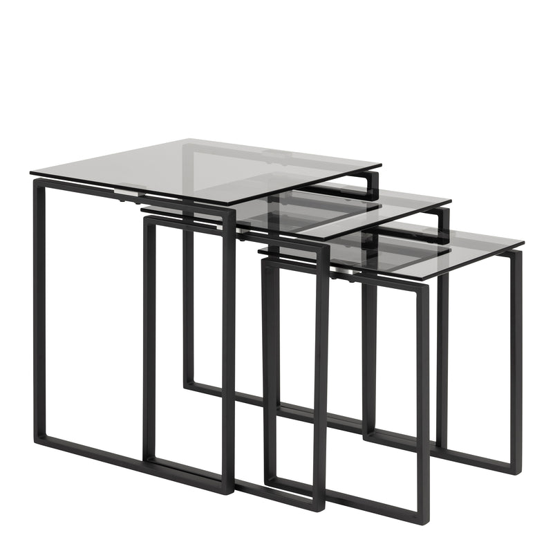 Katrine Nest of Tables with Smoked Glass Top Set of 3 — front view