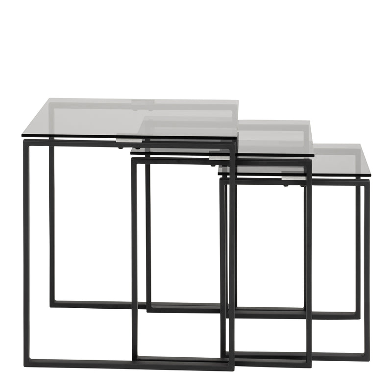 Katrine Nest of Tables with Smoked Glass Top Set of 3 — side angle