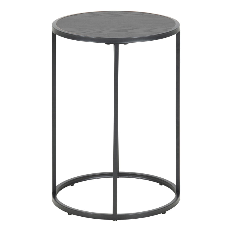 Seaford Black Metal Small Round Side Table with Black Top — side angle