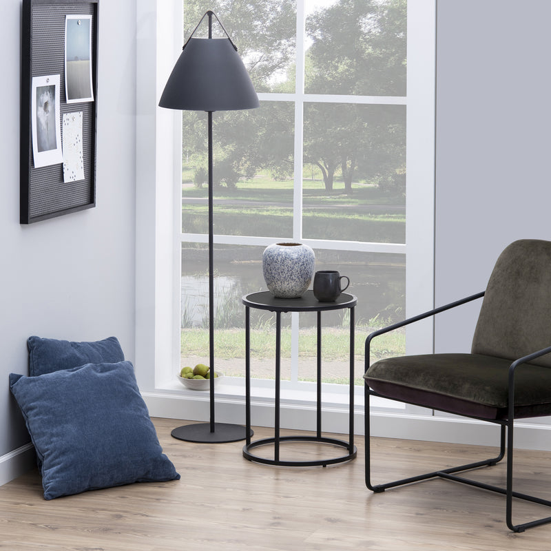 Seaford Black Metal Small Round Side Table with Black Top — detail view
