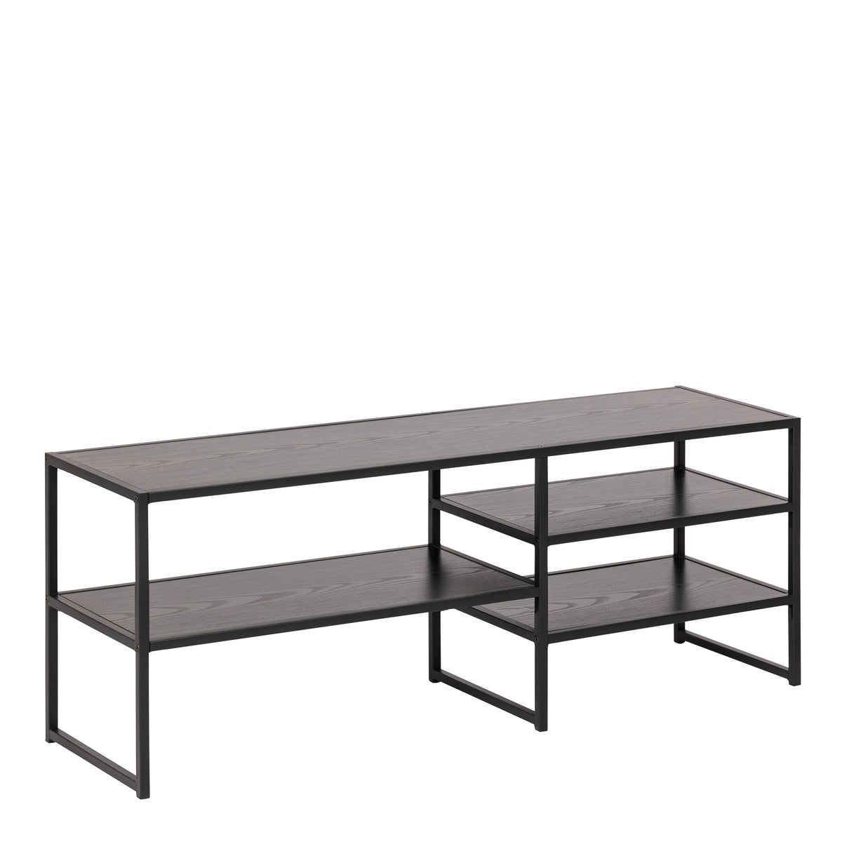 Seaford Black Metal Open TV Unit with 3 Black Shelves — front view