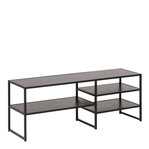 Seaford Black Metal Open TV Unit with 3 Black Shelves — front view