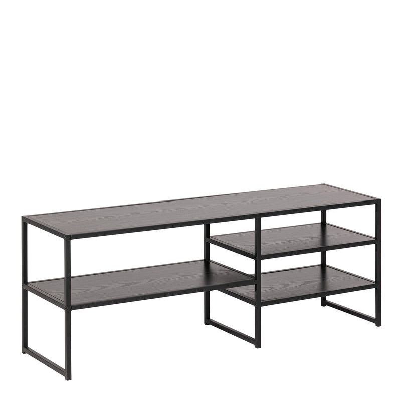 Seaford Black Metal Open TV Unit with 3 Black Shelves — front view