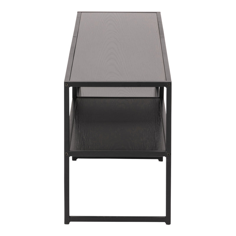 Seaford Black Metal Open TV Unit with 3 Black Shelves — detail view