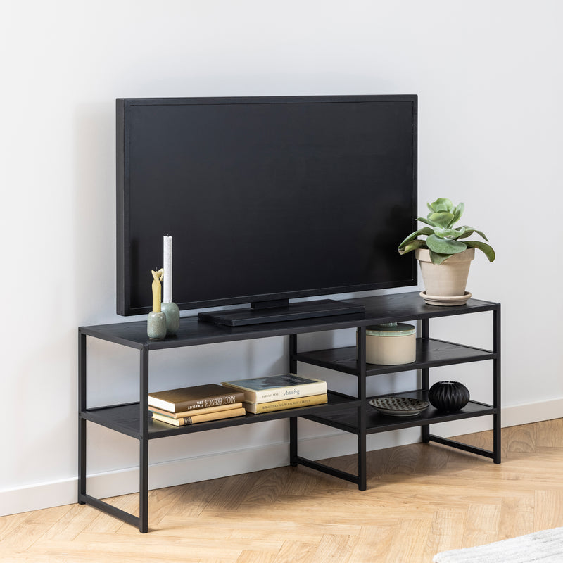 Seaford Black Metal Open TV Unit with 3 Black Shelves — alternative angle