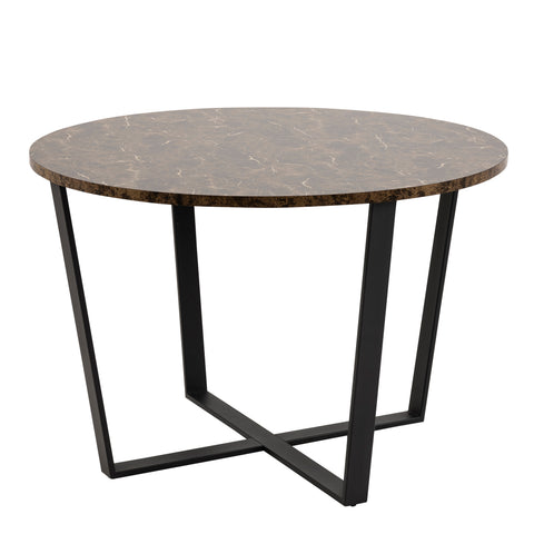 Amble Round Dining Table with Brown Marble Melamine Top & Black Legs — front view