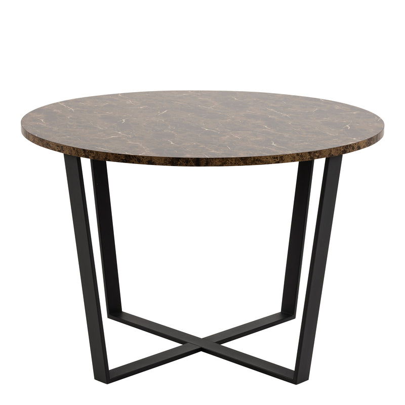 Amble Round Dining Table with Brown Marble Melamine Top & Black Legs — side angle