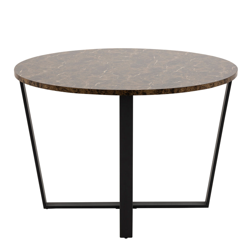 Amble Round Dining Table with Brown Marble Melamine Top & Black Legs — detail view