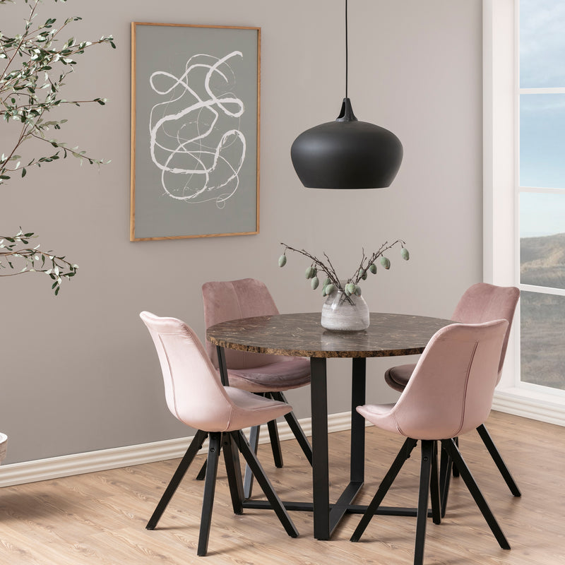 Amble Round Dining Table with Brown Marble Melamine Top & Black Legs — alternative angle