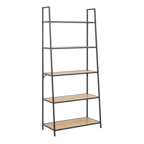 Seaford Black Metal Ladder Bookcase with 5 Oak Shelves — front view