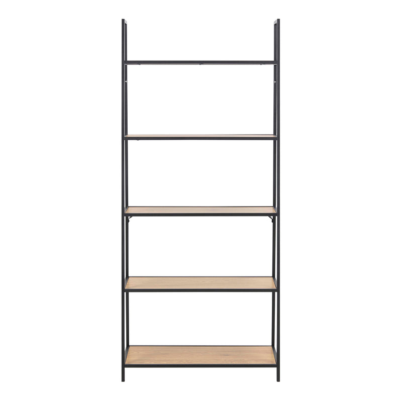 Seaford Black Metal Ladder Bookcase with 5 Oak Shelves — side angle