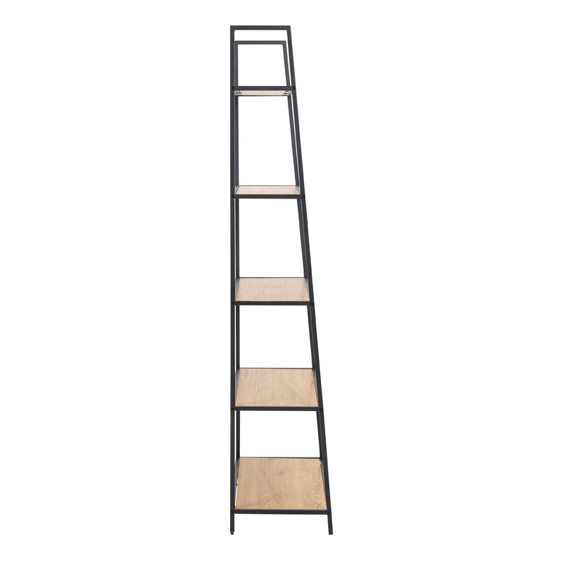 Seaford Black Metal Ladder Bookcase with 5 Oak Shelves — detail view