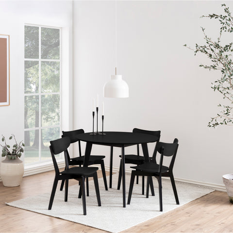 Roxby Round Dining Table in Black 105cm includes 4 Roxby Dining Chairs in Black — front view