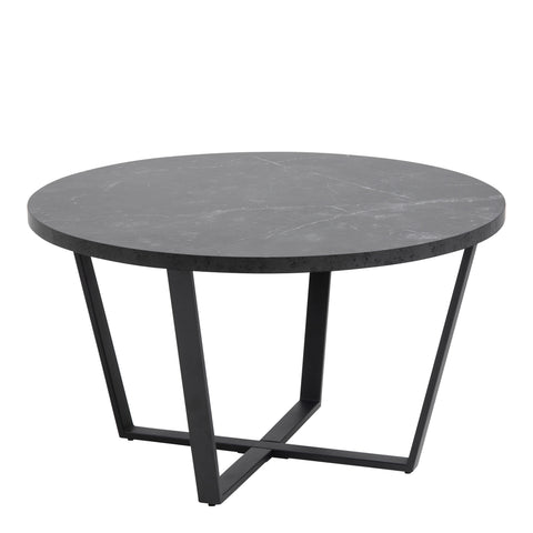 Amble Round Coffee Table with Black Marble Melamine Top & Black Legs — front view