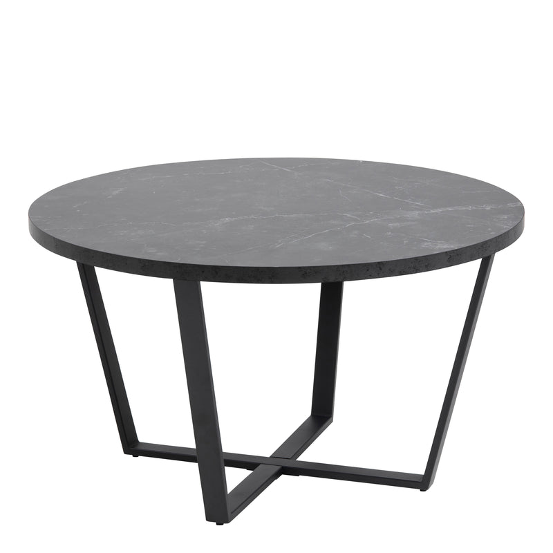 Amble Round Coffee Table with Black Marble Melamine Top & Black Legs — front view