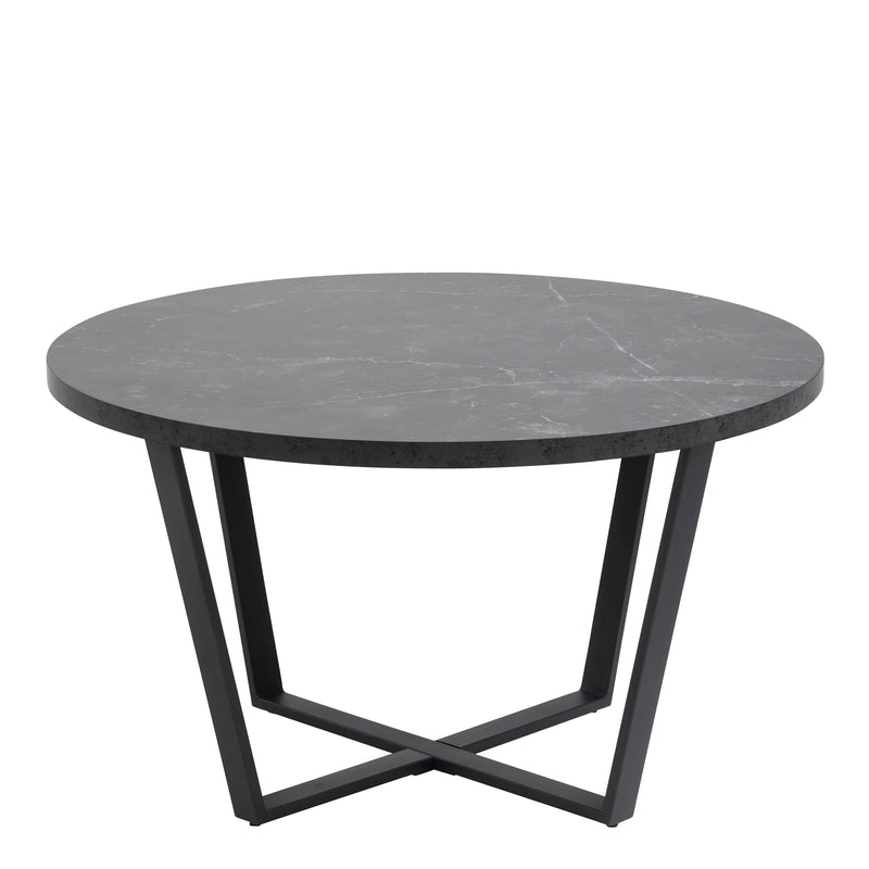 Amble Round Coffee Table with Black Marble Melamine Top & Black Legs — side angle