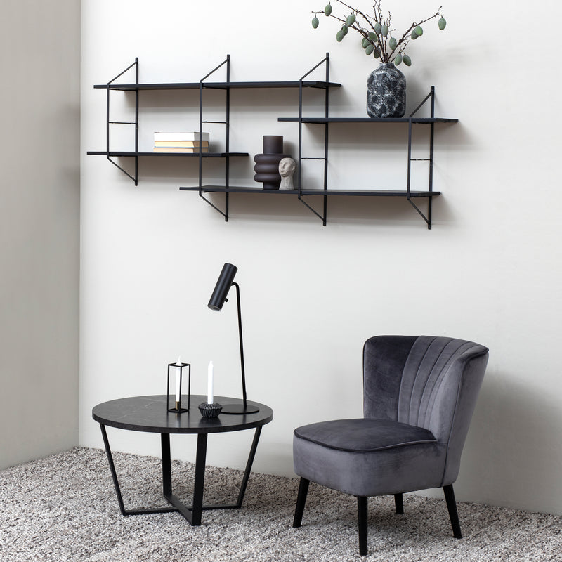Amble Round Coffee Table with Black Marble Melamine Top & Black Legs — detail view