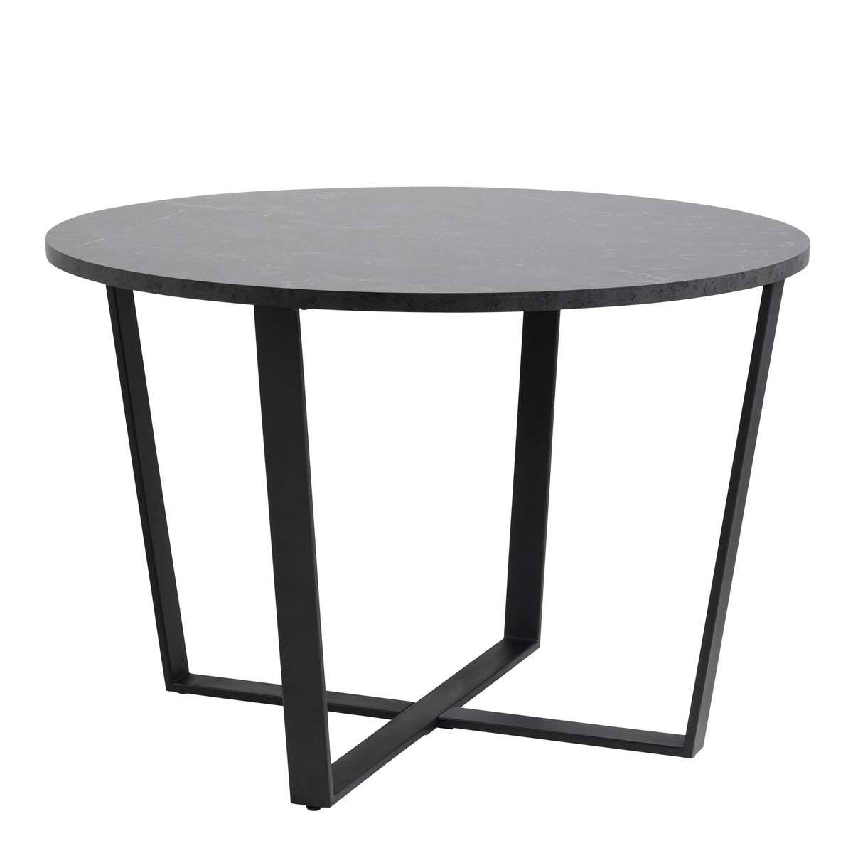 Amble Round Dining Table with Black Marble Melamine Top & Black Legs — front view