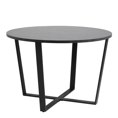 Amble Round Dining Table with Black Marble Melamine Top & Black Legs — front view