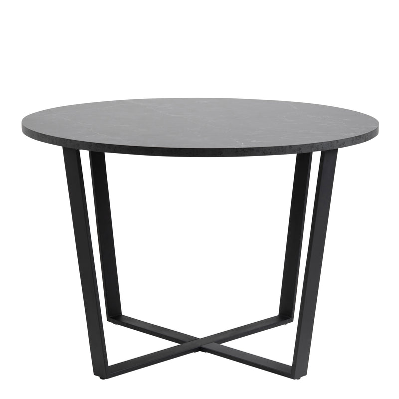 Amble Round Dining Table with Black Marble Melamine Top & Black Legs — side angle