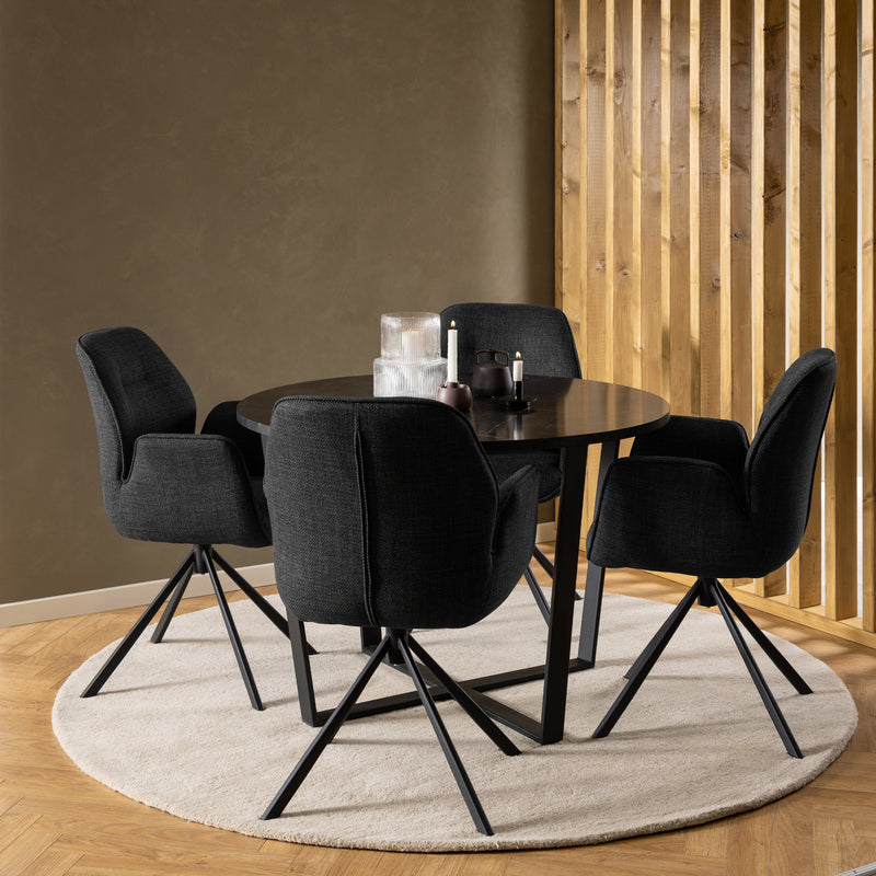 Amble Round Dining Table with Black Marble Melamine Top & Black Legs — detail view