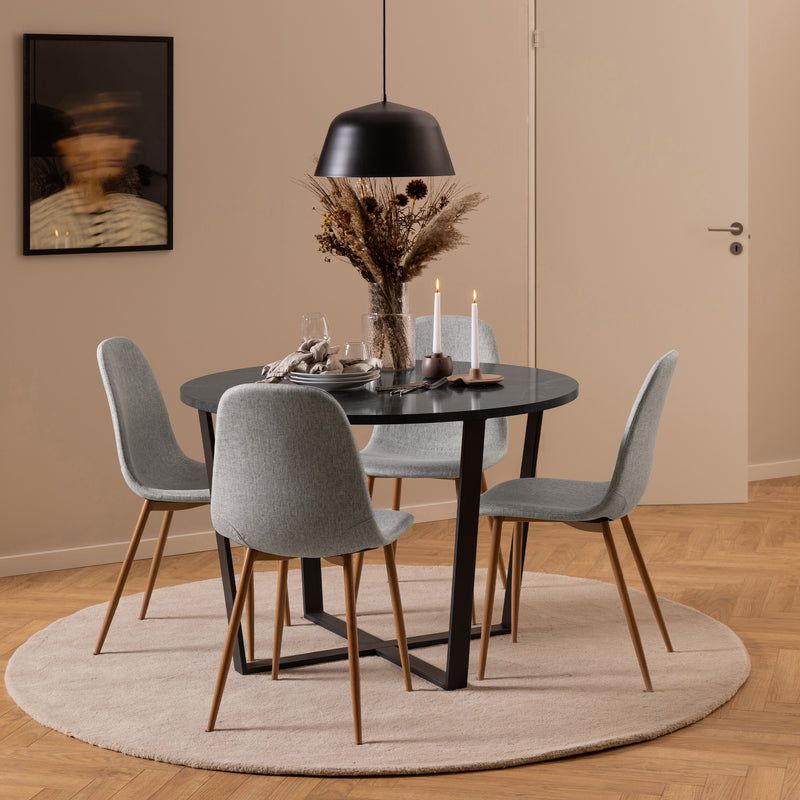 Amble Round Dining Table with Black Marble Melamine Top & Black Legs — alternative angle