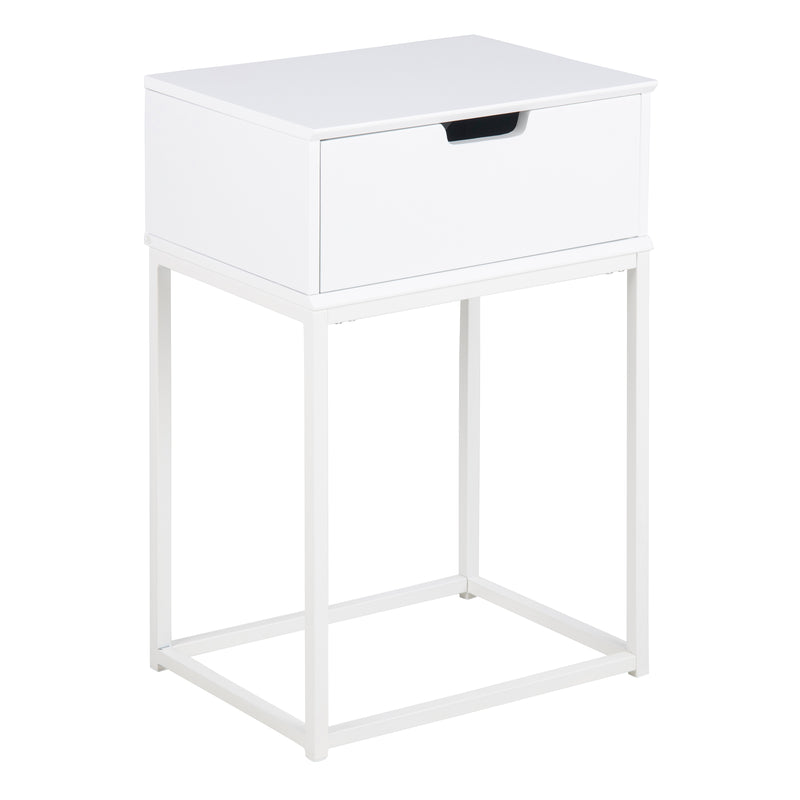 Mitra 1 Drawer Bedside Table in White — front view