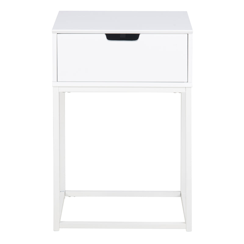 Mitra 1 Drawer Bedside Table in White — side angle