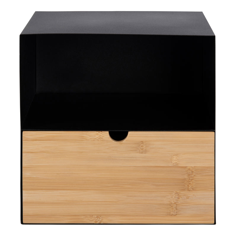 Joliet 1 Drawer Wallmounted Bedside Table in Black & Bamboo — side angle