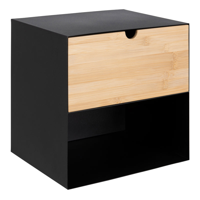 Joliet 1 Drawer Wallmounted Bedside Table in Black & Bamboo — alternative angle