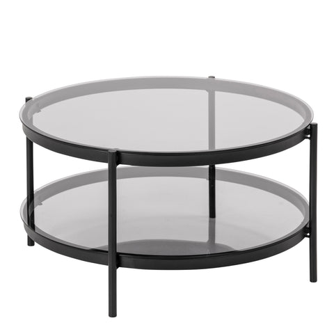 Bayonne Round Coffee Table in Black with Smoked Glass Top — front view