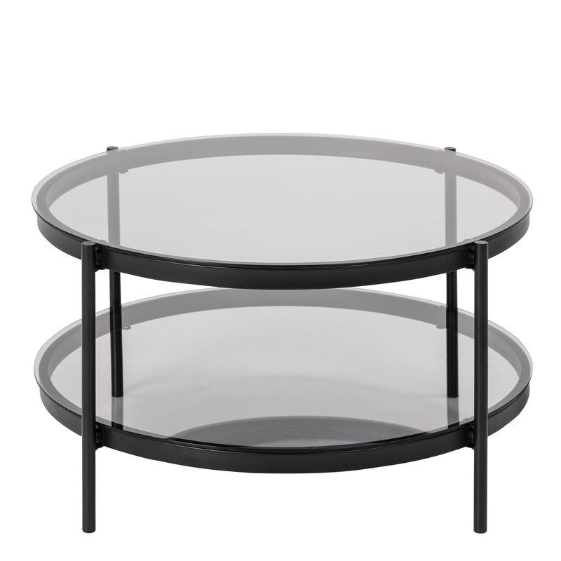 Bayonne Round Coffee Table in Black with Smoked Glass Top — side angle