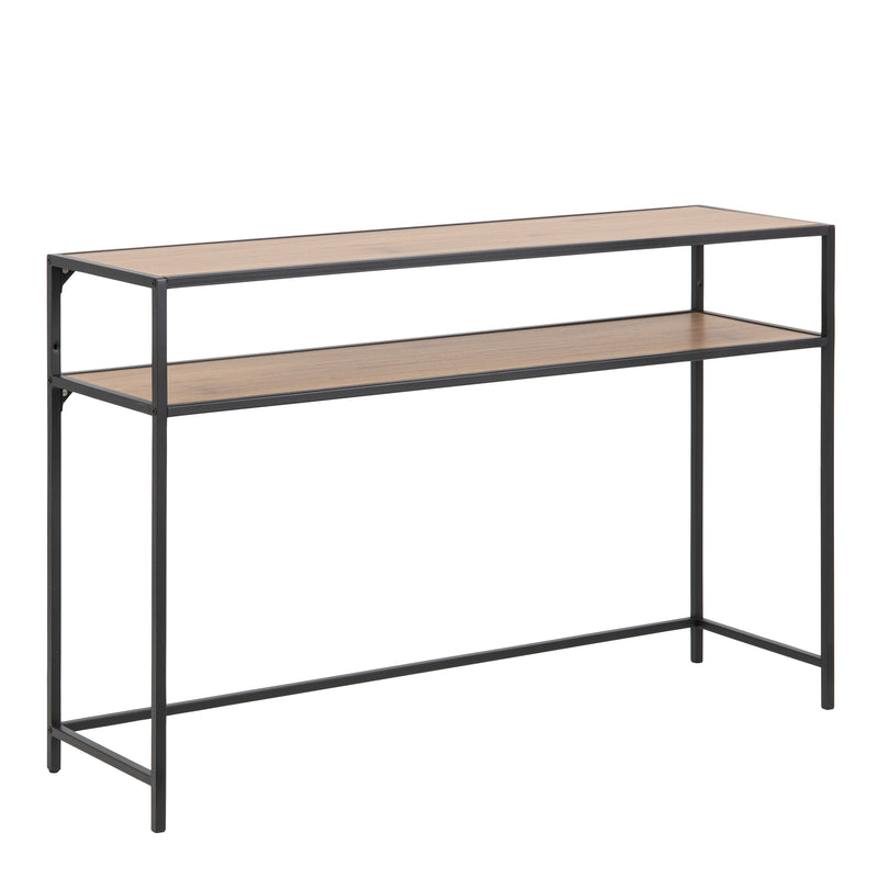 Seaford Black Metal Console Table with Oak Top — front view