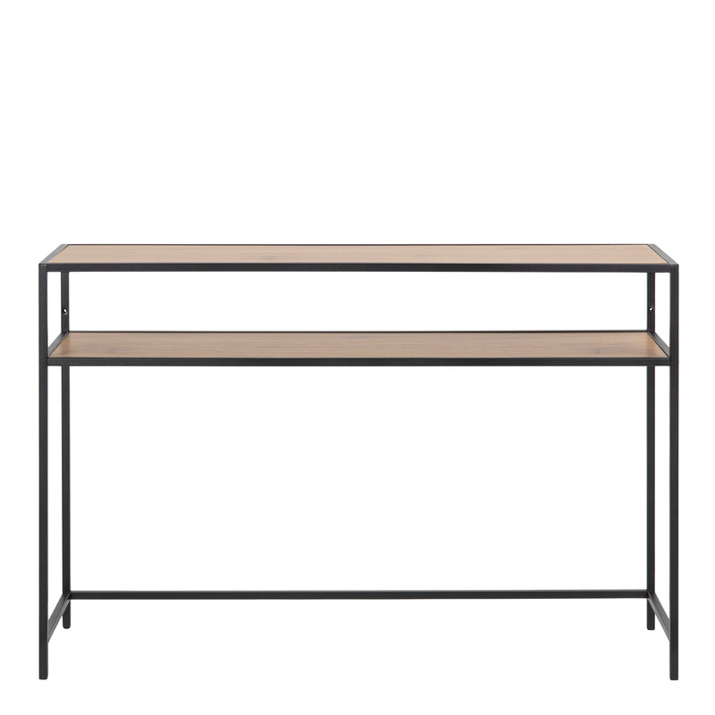 Seaford Black Metal Console Table with Oak Top — side angle