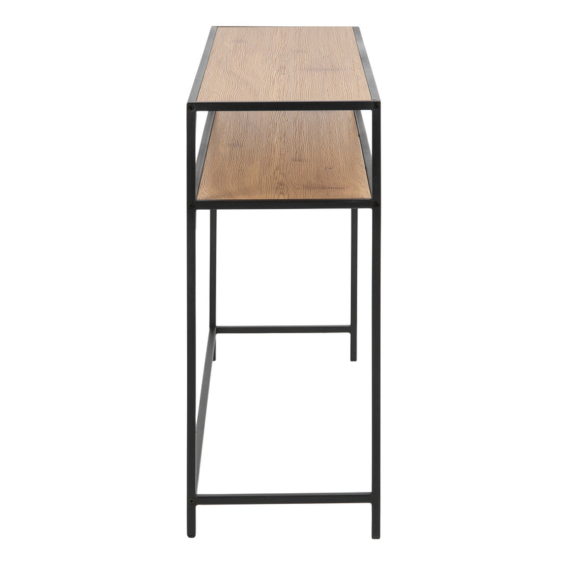 Seaford Black Metal Console Table with Oak Top — detail view