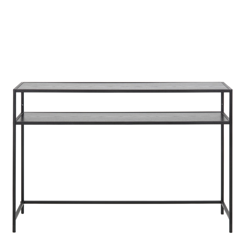 Seaford Black Metal Console Table with Black Top — side angle