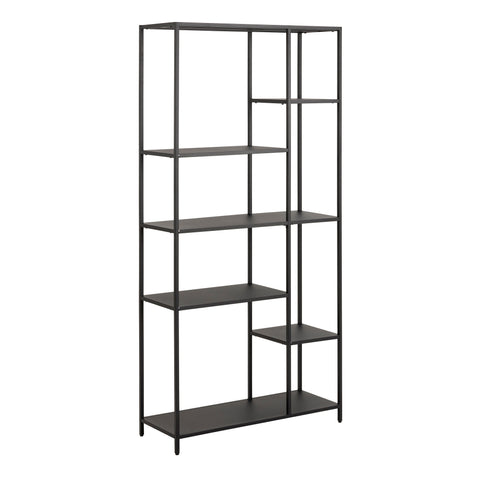 Newcastle Asymmetrical Bookcase with 6 Shelves in Matt Black — front view