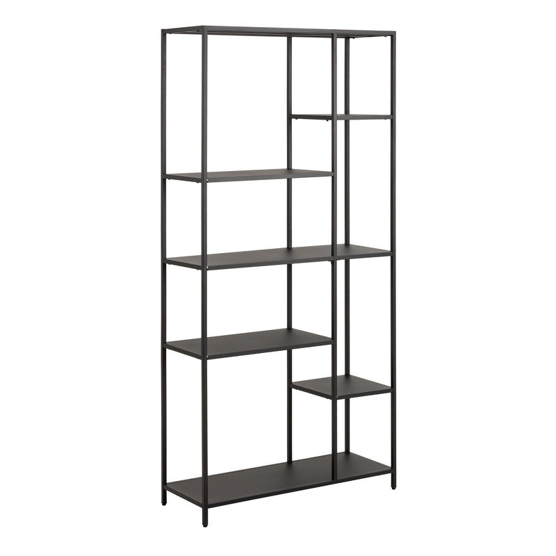 Newcastle Asymmetrical Bookcase with 6 Shelves in Matt Black — front view