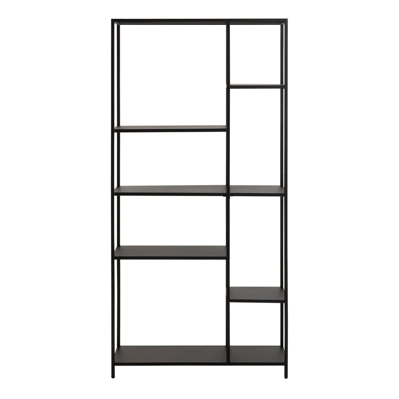 Newcastle Asymmetrical Bookcase with 6 Shelves in Matt Black — side angle
