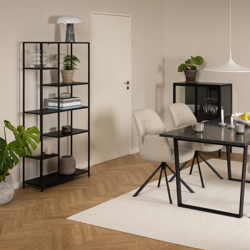 Newcastle Asymmetrical Bookcase with 6 Shelves in Matt Black — alternative angle