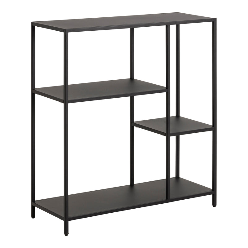 Newcastle Asymmetrical Bookcase with 3 Shelves in Matt Black — front view