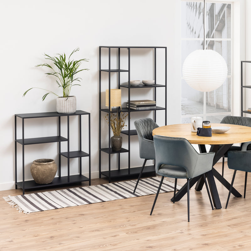 Newcastle Asymmetrical Bookcase with 3 Shelves in Matt Black — alternative angle
