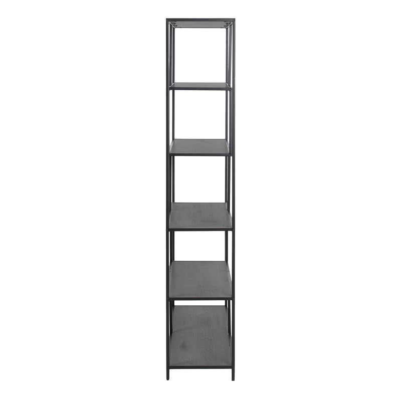 Seaford Black Metal Large Asymmetrical Bookcase with 5 Black Shelves — detail view