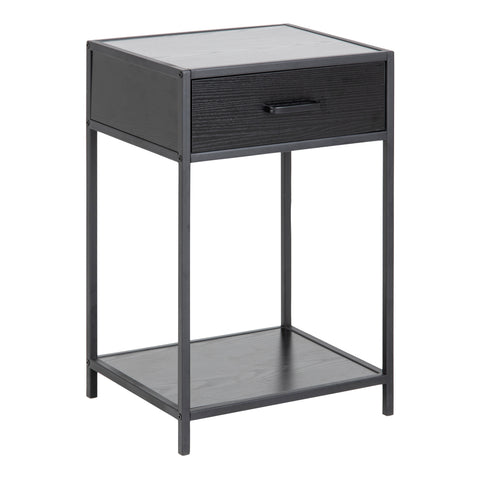 Seaford Bedside Table with 1 Drawer in Black — front view