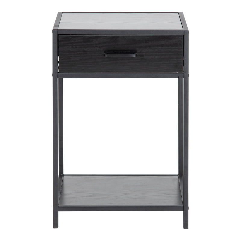 Seaford Bedside Table with 1 Drawer in Black — side angle