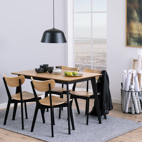 Roxby Dining Table in Oak & Black 120x80cm includes 4 Roxby Dining Chairs in Black and Oak — front view