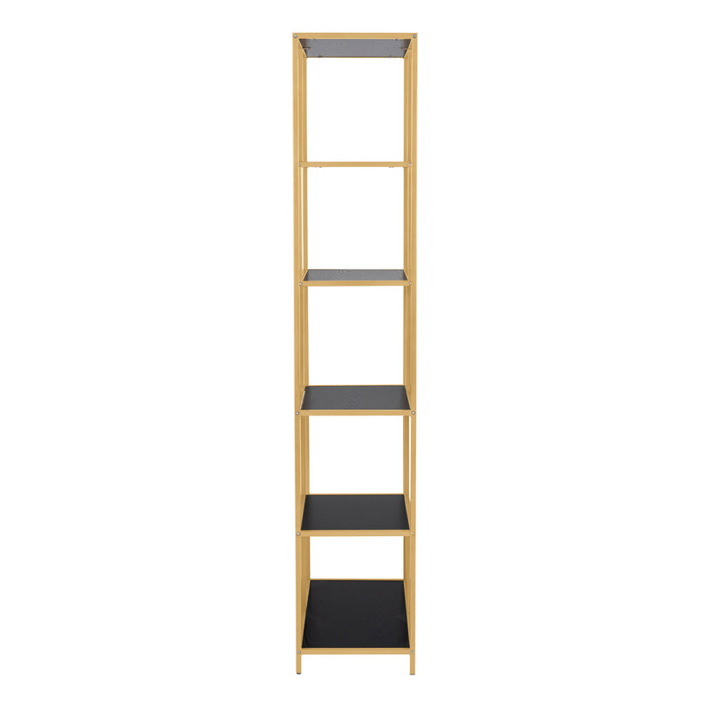 Seaford Tall Gold Metal Bookcase with 5 Black Shelves — detail view